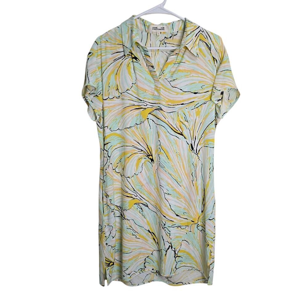 Diane von Furstenberg Pastel Swirl Floral Shirt Dress Size S Crepe Mini